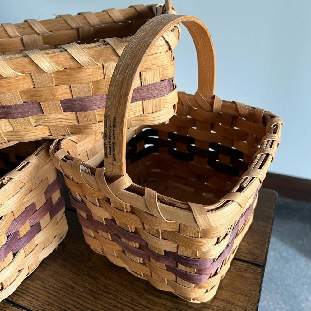Vintage Hand Woven White Oak Cherokee Gathering Davis Basket Walnut/Bloodroot